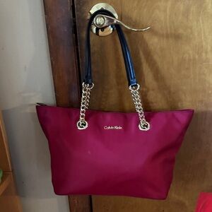 Calvin Klein Burgundy Tote with Black Handles